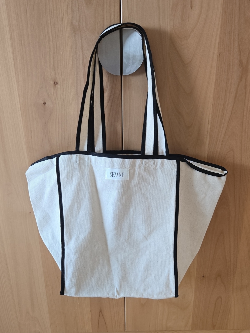Sezane Neutral Canvas Tote with Black Trim, VGUC, Casual Chic
